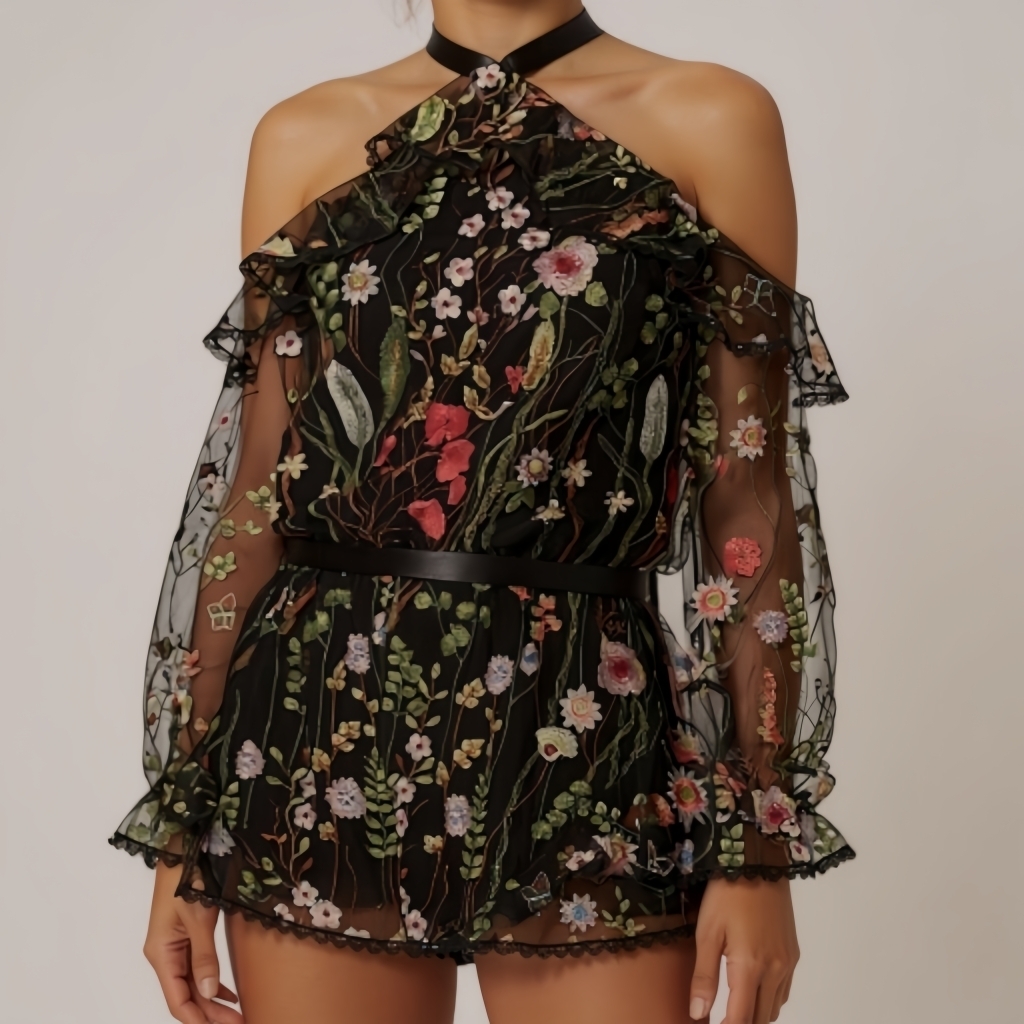 Alexis Black Floral Embroidered Playsuit